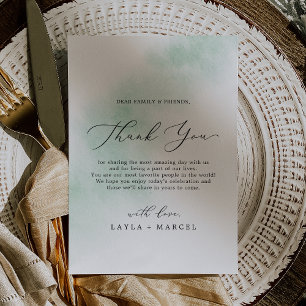 Watercolor Wash   Green Thank You Reception Card