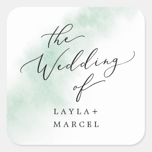 Watercolor Wash  Green Wedding Envelope Seals