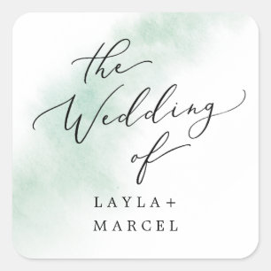 Watercolor Wash Green Wedding Envelope Seals