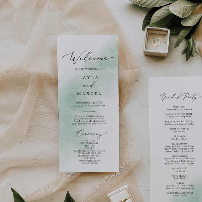 Watercolor Wash | Green Wedding Program (Creator Uploaded)