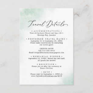 Watercolor Wash Green Wedding Travel Details Enclosure Card