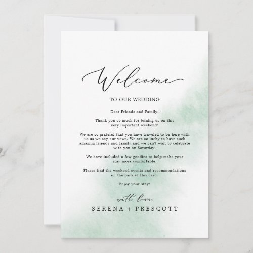 Watercolor Wash Green Welcome Letter  Itinerary