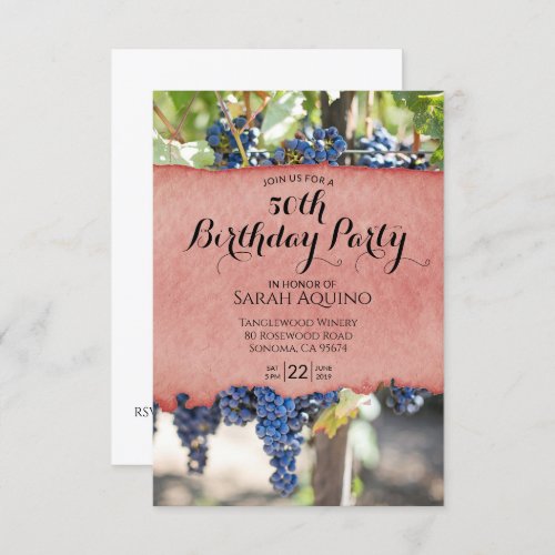 Watercolor Wash Hanging Grapes 50th Birthday Invitation