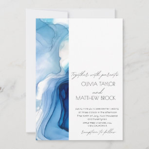 Watercolor Wash Navy Blue Wedding Invitation