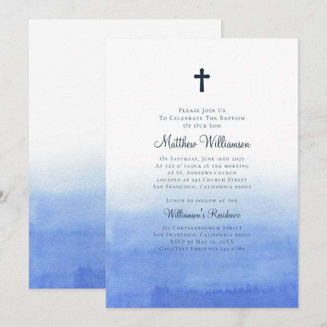 Watercolor Wash Ombre Baptismal Invitation (Front/Back)