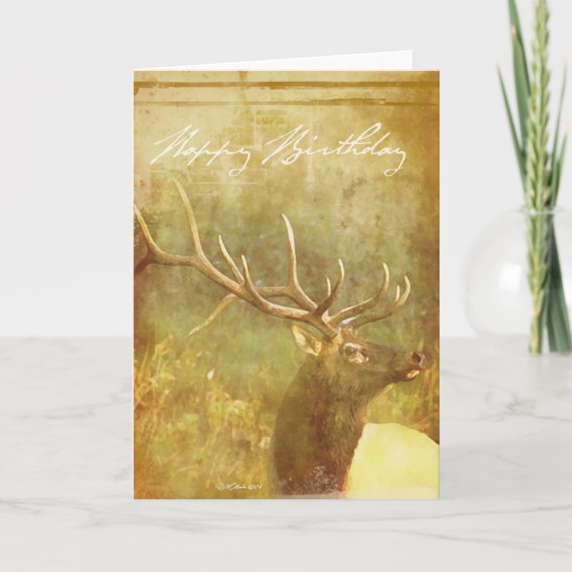 Watercolor wash Painted Elk Birthday Card (Front)