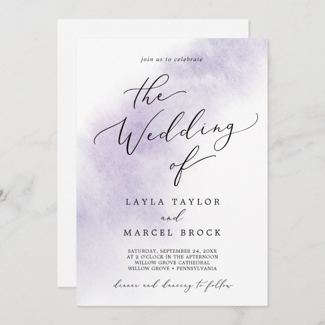 Watercolor Wash | Purple All In One Wedding Invitation (Front/Back)