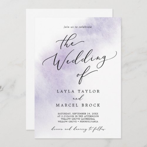 Watercolor Wash  Purple All In One Wedding Invitation
