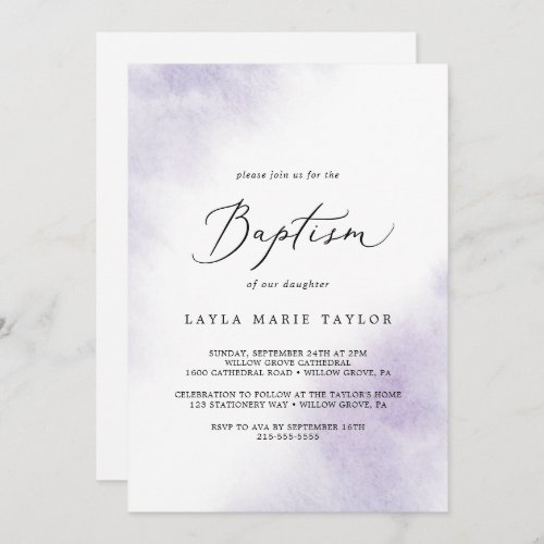 Watercolor Wash  Purple Baptism Invitation