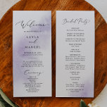 Watercolor Wash | Purple Bridal Party Wedding Program<br><div class="desc">This watercolor wash purple bridal party wedding program is perfect for a modern wedding. The simple and classic design features a splash of pastel lavender purple water color with minimalist elegant style. Include the name of the bride and groom, the wedding date and location, thank you message, order of service,...</div>