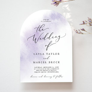 Watercolor Wash Purple Elegant Boho Arch Wedding Invitation