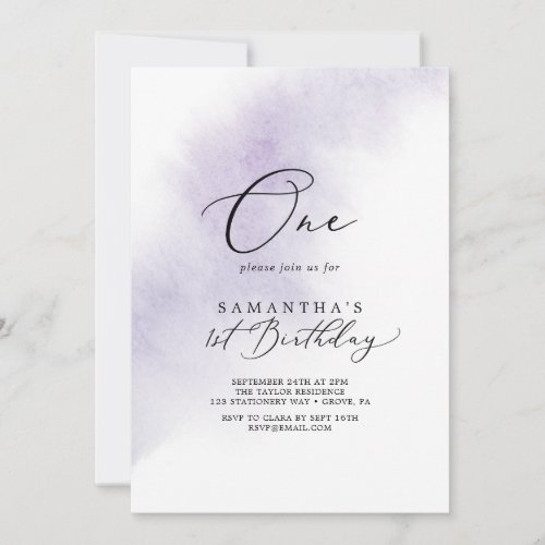 Watercolor Wash  Purple First Birthday Party Invitation