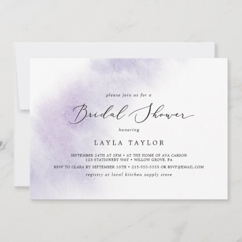 Watercolor Wash  Purple Horizontal Bridal Shower Invitation