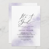 Watercolor Wash | Purple It's A Girl Baby Shower Invitation (Front/Back)