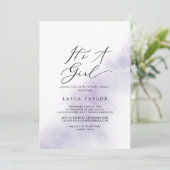 Watercolor Wash | Purple It's A Girl Baby Shower Invitation (Standing Front)