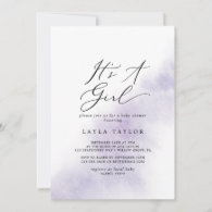 Watercolor Wash | Purple It's A Girl Baby Shower Invitation