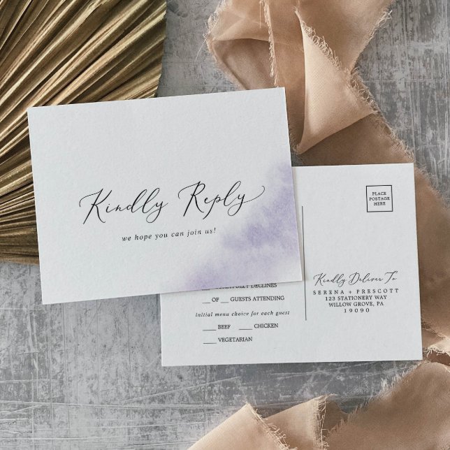 Watercolor Wash | Purple Menu RSVP Postcard (Creator Uploaded)