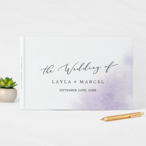 Watercolor Wash  Purple Monogram Back Wedding Guest Book