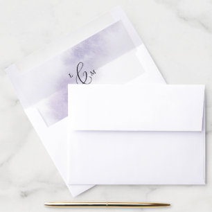 Watercolor Wash Purple Monogram Wedding Envelope Liner