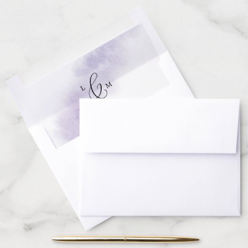 Watercolor Wash  Purple Monogram Wedding Envelope Liner