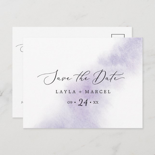 Watercolor Wash | Purple Save the Date Postcard (Front/Back)