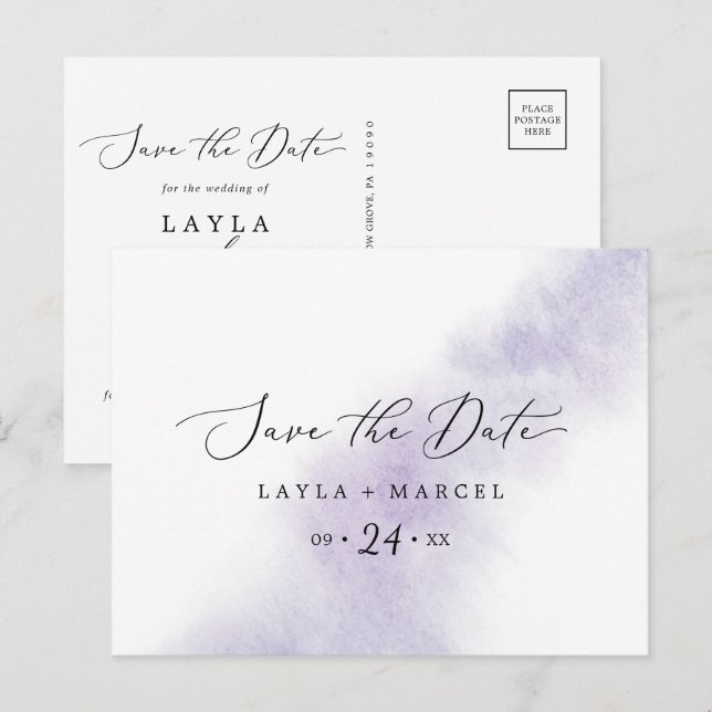 Watercolor Wash | Purple Save the Date Postcard (Front/Back)