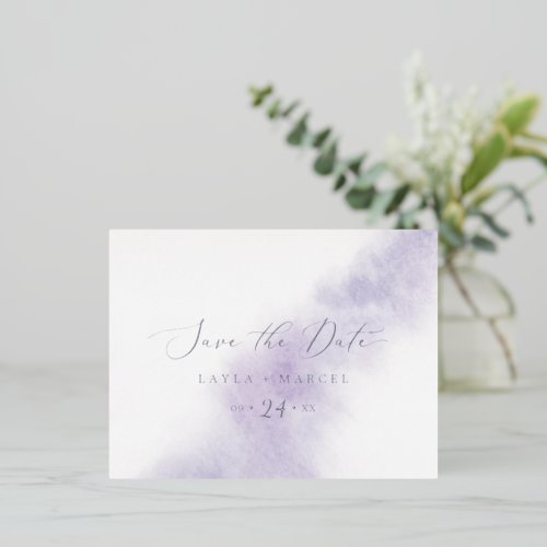 Watercolor Wash  Purple Silver Foil Save the Date Foil Invitation Postcard