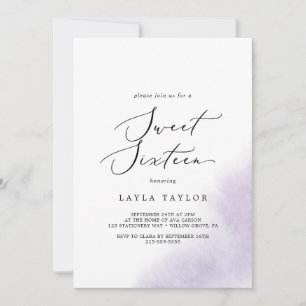 Watercolor Wash Purple Sweet Sixteen Birthday Invitation
