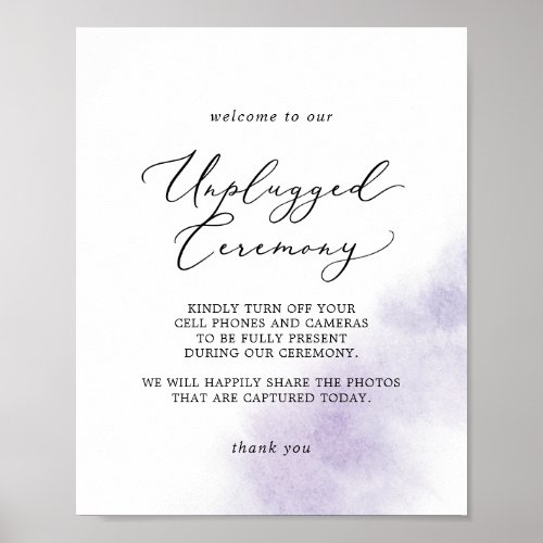 Watercolor Wash  Purple Unplugged Ceremony Sign