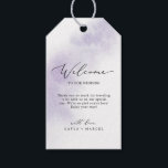 Watercolor Wash | Purple Wedding Welcome Gift Tags<br><div class="desc">These watercolor wash purple wedding welcome gift tags are perfect for a modern wedding. The simple and classic design features a splash of pastel lavender purple water color with minimalist elegant style. Personalize the tags with the location of your wedding, a short welcome note, your names, and wedding date. These...</div>