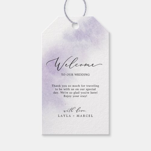Watercolor Wash  Purple Wedding Welcome Gift Tags