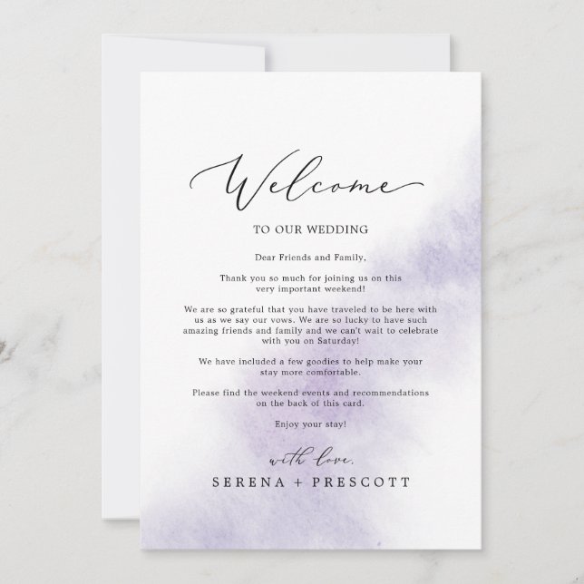 Watercolor Wash Purple Welcome Letter & Itinerary (Front)