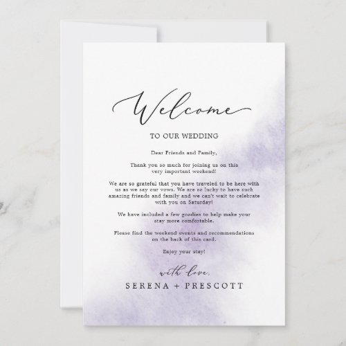 Watercolor Wash Purple Welcome Letter  Itinerary