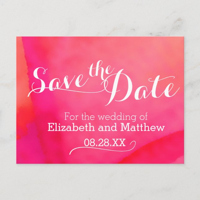 Watercolor wash red pink save the date card (Front)