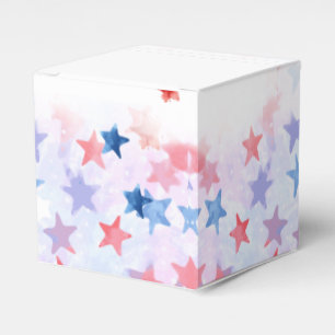 Watercolor Wash with Red and Blue Stars, 4th July Favor Boxes