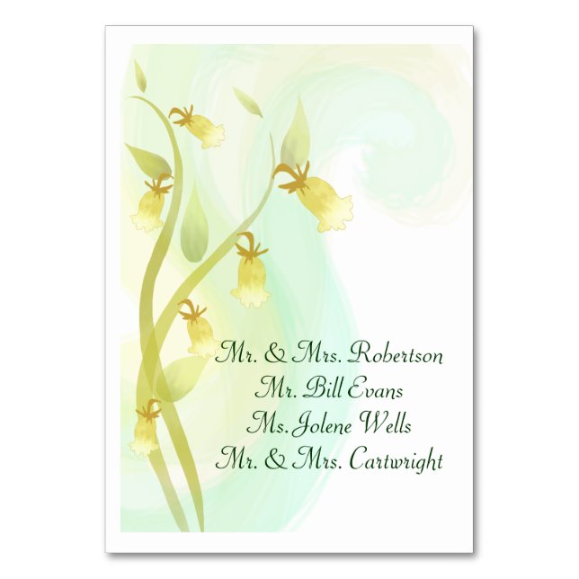 Watercolor Wash - Yellow Bells Table Number (Front)