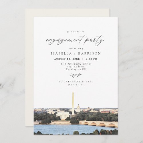 Watercolor Washington DC Monument Engagement Party Invitation