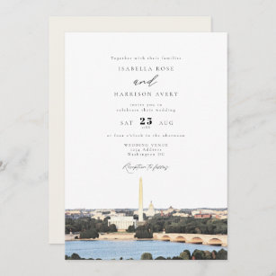 Watercolor Washington DC Monument Skyline Wedding Invitation