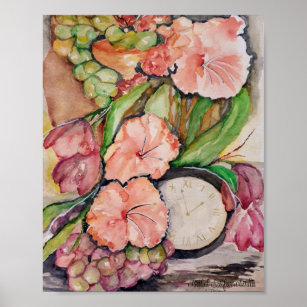 Watercolor watch with fruit still life poster