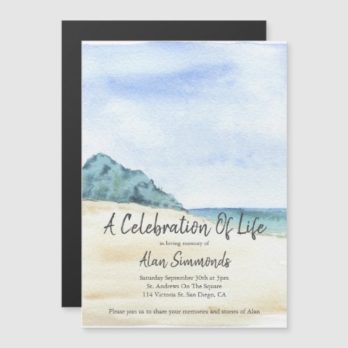 Watercolor Water Beach Celebration Of Life Magnetic Invitation