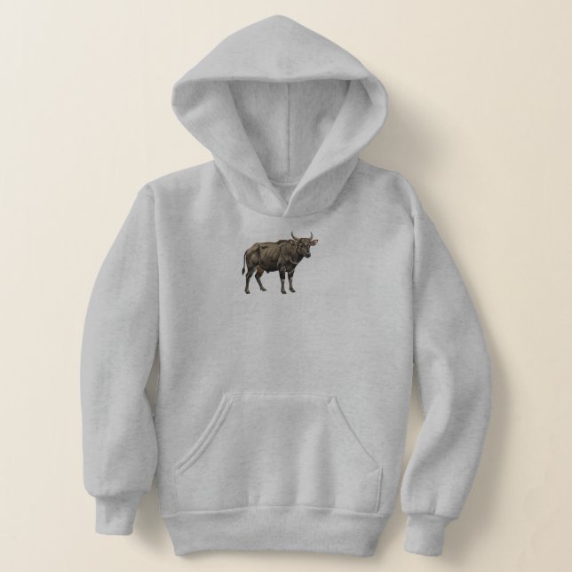 Watercolor Water Buffalo Illustration Hoodie (Laydown)