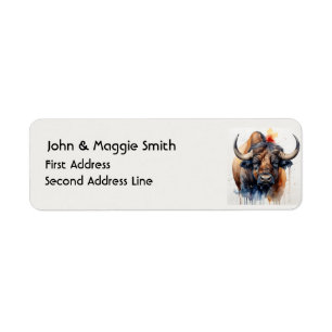 Watercolor Water Buffalo Wildlife Animal Art Label