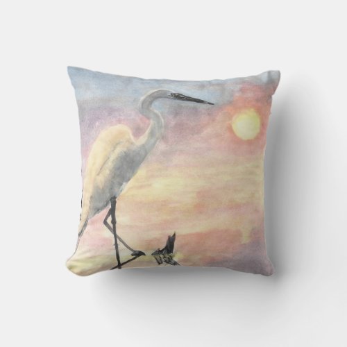 watercolor water crane pillow