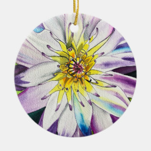 Watercolor water lilies fine art ceramic ornament