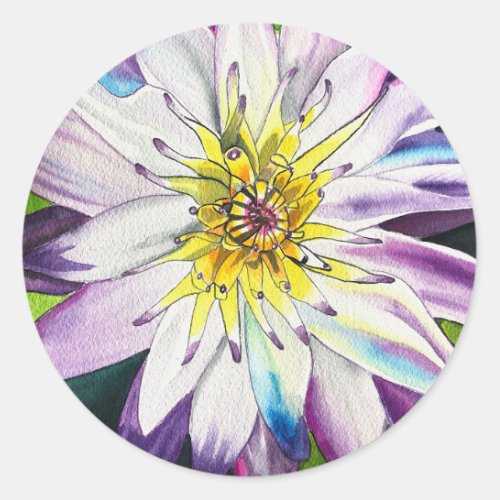 Watercolor water lilies fine art classic round sticker