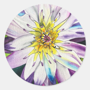 Watercolor water lilies fine art classic round sticker