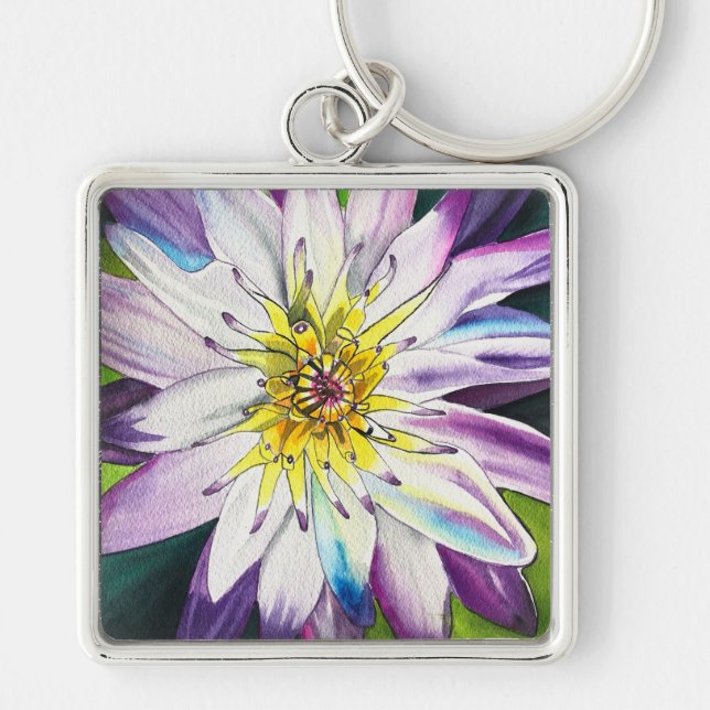 Watercolor water lilies fine art keychain (Front)