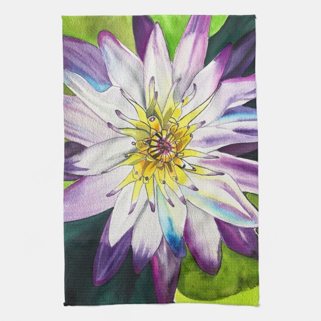 Watercolor water lily fine art kitchen towel (Vertical)