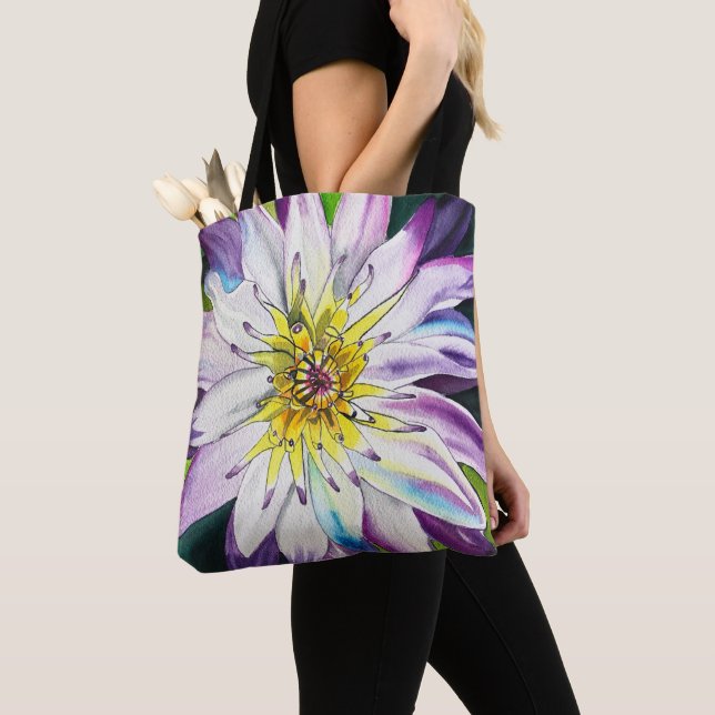 Watercolor water lily fine art tote bag (Close Up)