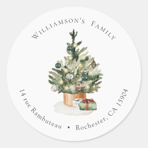 Watercolor Watercolor Holiday Christmas Tree  Classic Round Sticker